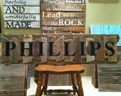 Personalized Family Name Sign on a rustic random wood canvas