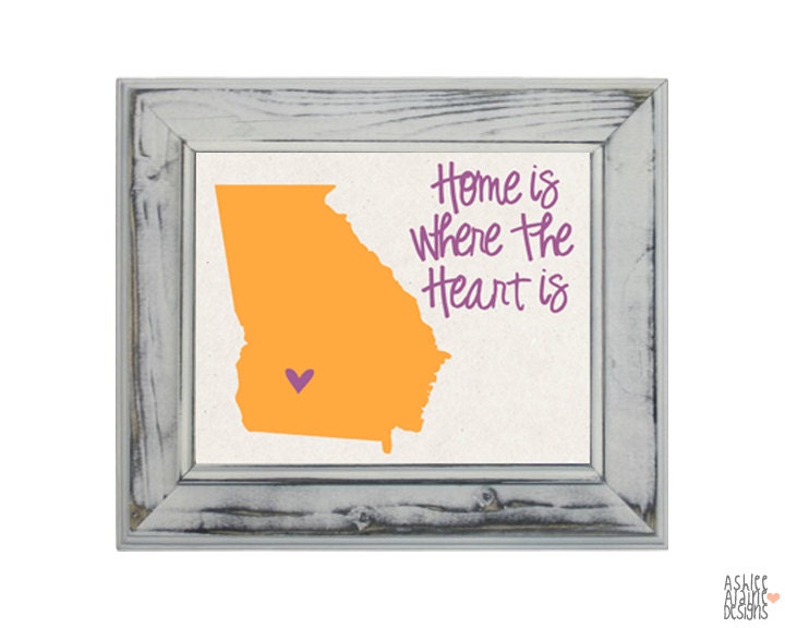 Georgia State Art Print - Custom 8x10 Illustration Home Decor Print - Home Is Where The Heart Is