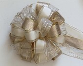 Ivory Gold Decor Bow Christmas Bow Tree Topper Bow Handmade w/ Sparkle Glitter Gold Ivory for Wreaths Swags Holiday XLarge Gifts Bow