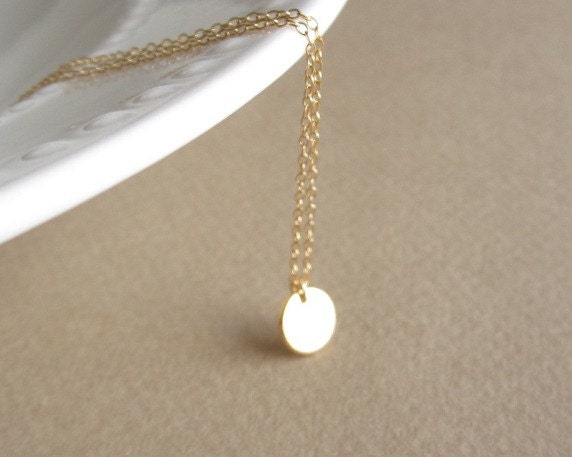 Tiny Gold Disc Necklace, simple gold necklace, petite dainty everyday Jewelry, delicate necklace
