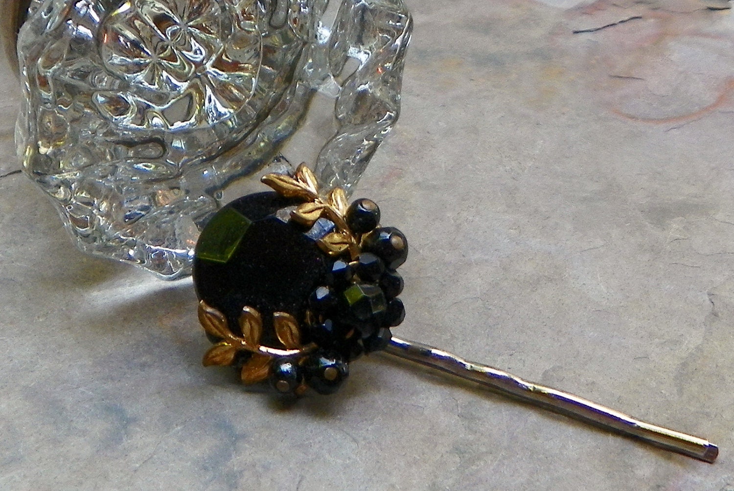 Decorative Black Evening Bridal West Germany Bobby Pin, Vintage Repurposed Black Beauty