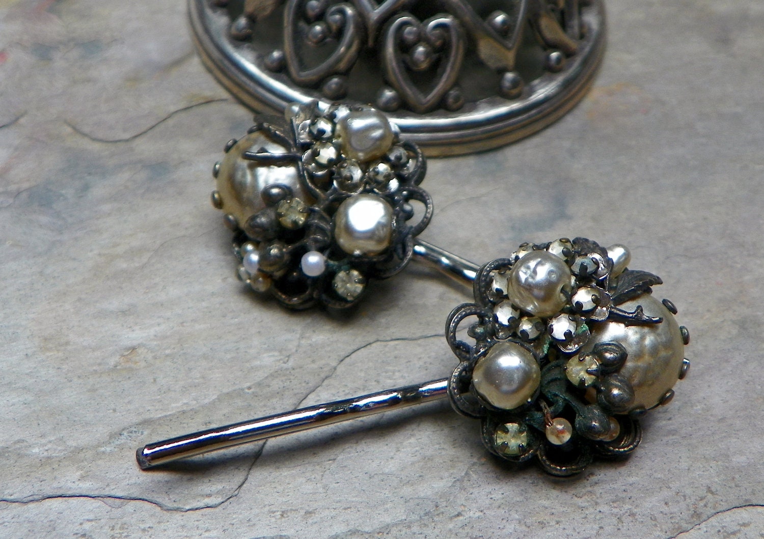 Fall Winter Vintage Grey Baroque Pearl Robert Haskell Hair Pins