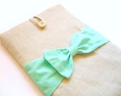 MacBook Air cover 11 / 13 inches , MacBook Air case / sleeve Natural canvas, Bow Mint color