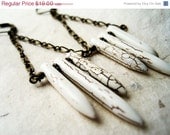 Howlite Dagger Earrings, White Turquoise Earrings, Natural Earrings, Howlite Spike Earrings, Antique Brass Chain. Urban Tribal. - PiggleAndPop