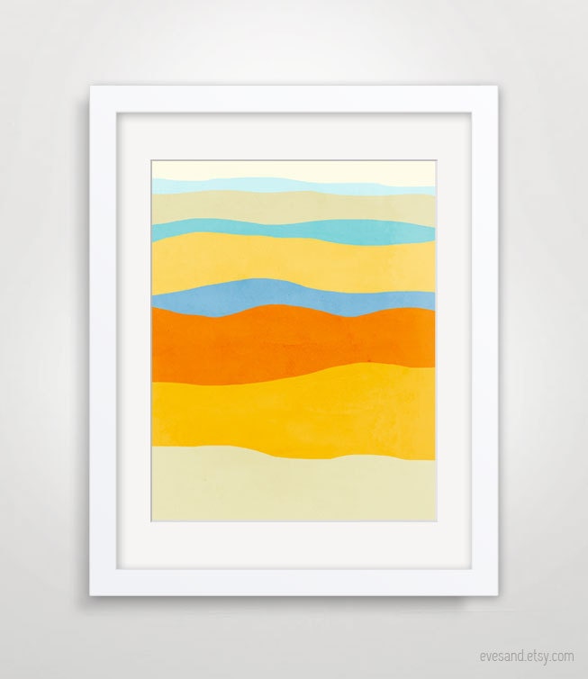 Colorful Abstract Art Print, Minimalist Poster, Modern Wall Art, Abstract Landscape - Orange, Yellow and Blue