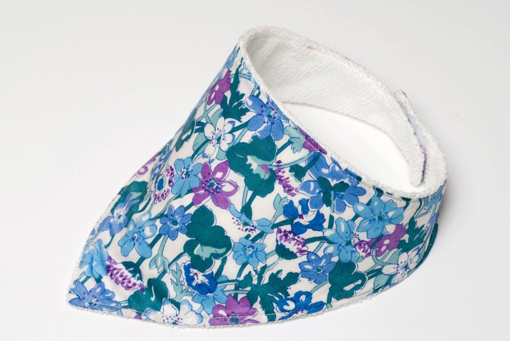 Baby Neckerchief Dribble Bib - Blue & Purple Flowers
