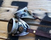 goggles steampunk adventure rusty silver with twins & sun decoration