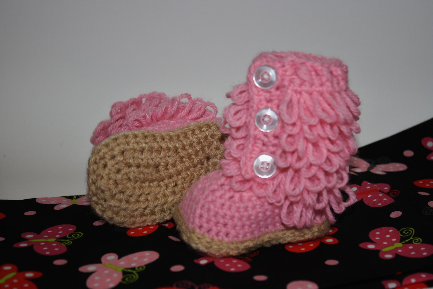 Pink Furry-licious Girly Boots - Handmade Crochet Baby Girl Boots
