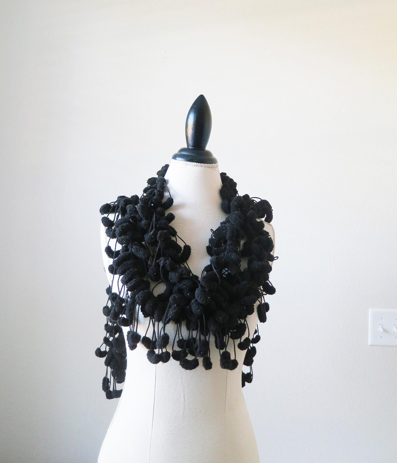 Black Mulberry Scarf, Silver Sparkles, Long Crochet Scarf