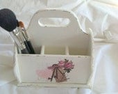 Vintage Upcycled Solid Wood Caddy Shabby Chic Cottage Style - Circa 1960's