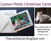 Custom Photo Christmas Cards- Custom Photo Greeting Cards - Custom Set of 12 Art Cards From Your Pet Photo, Cat Portrait, Dog Portrait