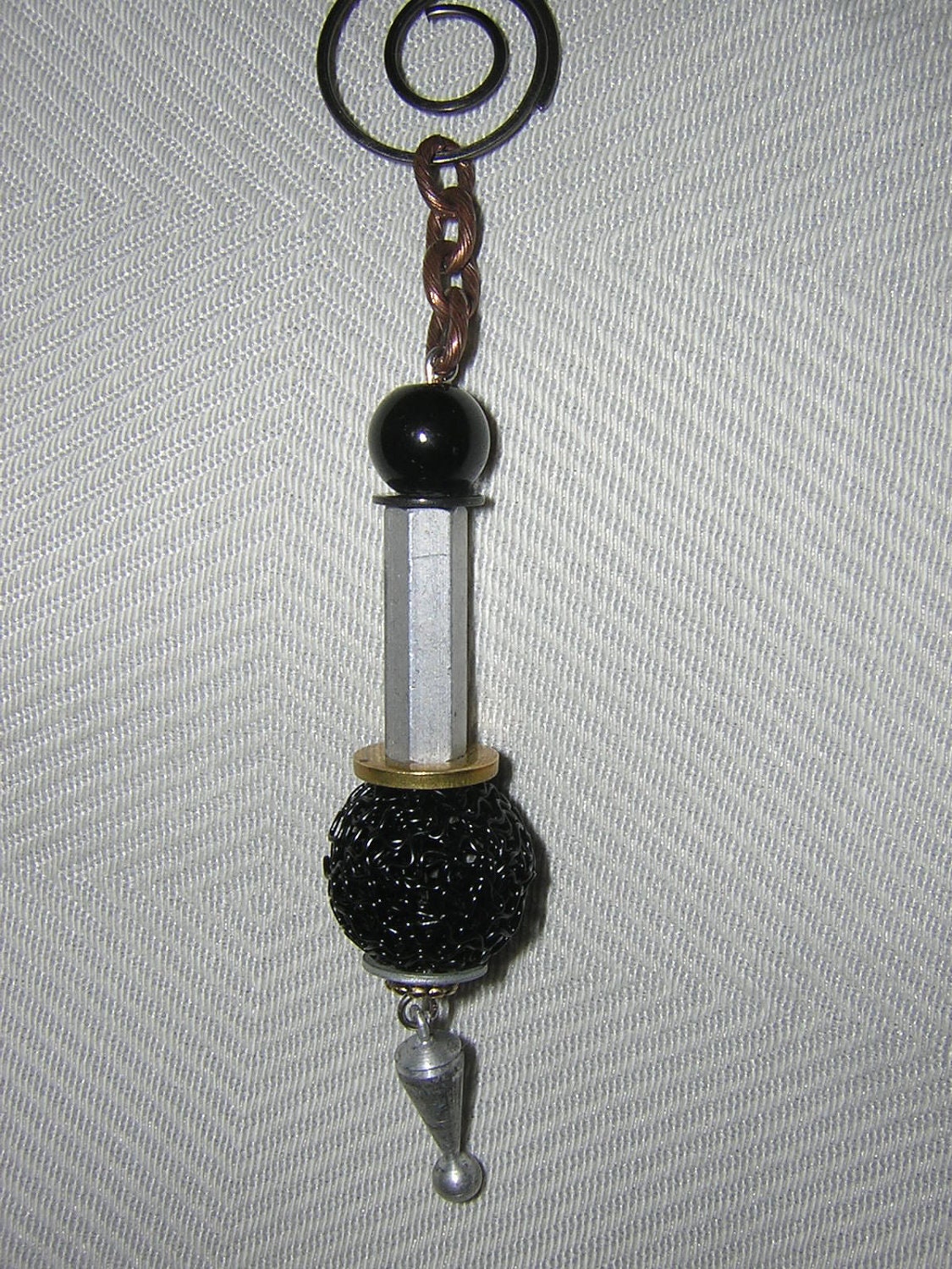 Handmade Mixed Media Industrial Lasso Necklace with Found Objects, Beads, Hardware and Chains
