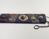 Handmade Mixed-Media Industrial Felt Bracelet Cuff with Ribbon and Metal Found Objects - 2" Wide