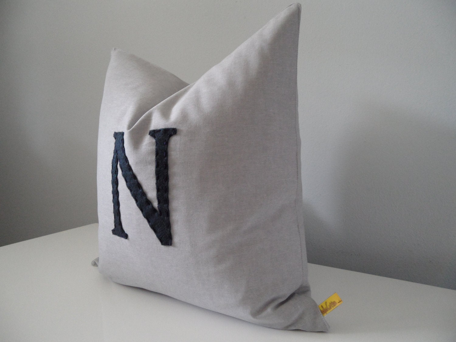 Custom Monogram Pillow Initial Pillow Appliqued 16x16 Cotton Fabric Eco Felt Handmade