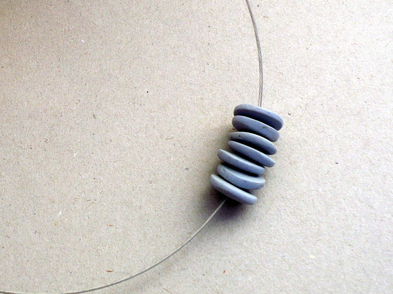 Minimalist Necklace. Blue Grey Porcelain Necklacwe. Ceramic Beads Necklace.
