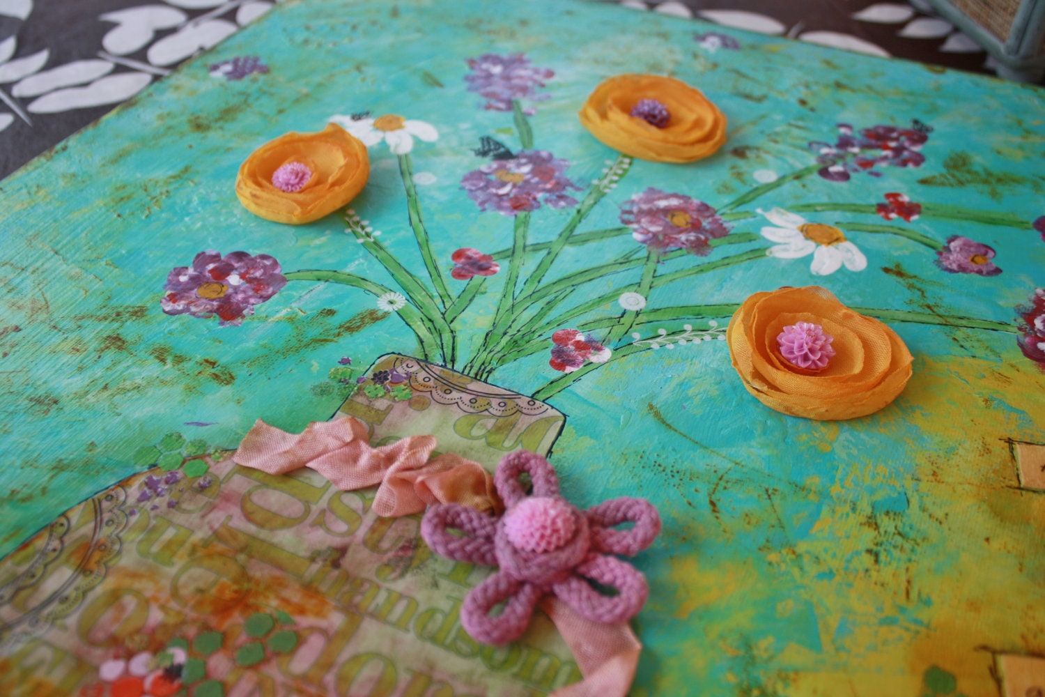 Mixed Media 16x20 Canvas Floral Bouquet