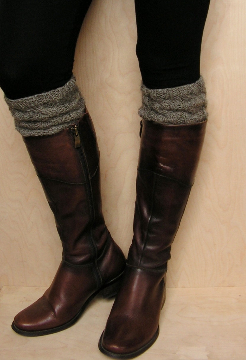 Hand knitted  wool Women Boot cuffs/leg warmers Grey