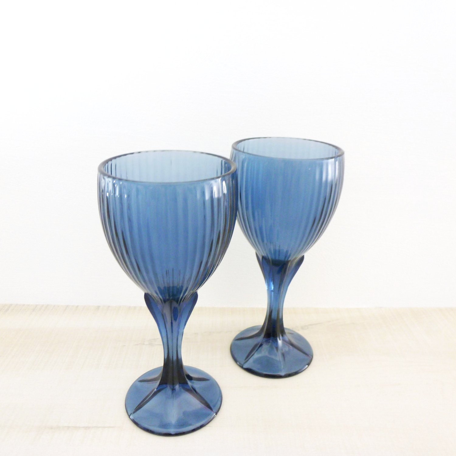 pair of cobalt blue vintage wine glasses