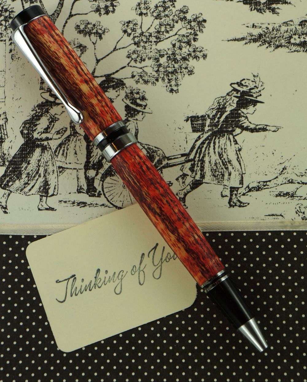 Hand turned Ink Pen Classic Style Handcrafted from Red Stained Curly White Oak Pew wood from Grace River Church 309