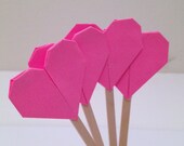 Origami Hearts Cupcake Toppers, Drink Stirrers, Wedding Party Picks - sets of 20 any solid color