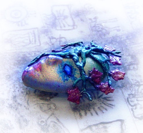 Mother Earth polymer clay pendant / brooch, nature inspired, clay jewelry