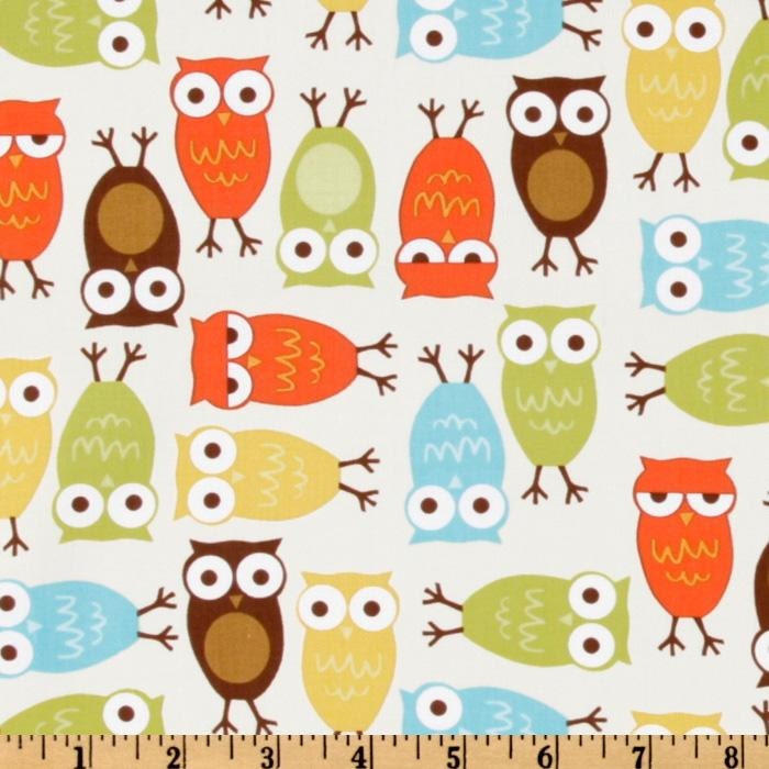 Owl Tree Nursery Owls Toss on Pink Cotton Flannel Fabric by the yard