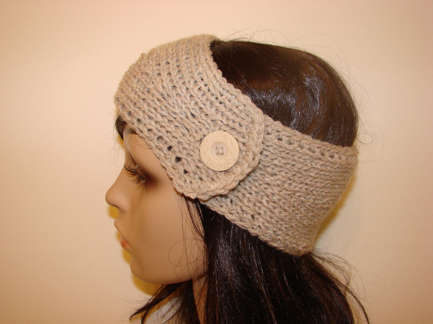 100% Wool Crochet Beige Natural Mix Cream Knit Headband Woman Teen Young Adult Girl handmaded knit ski