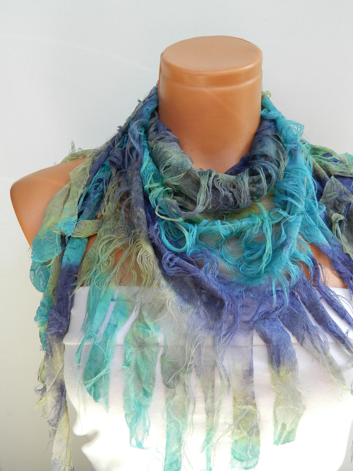 Shredded Horizon Scarves..Necklace Scarf....Super light.Shawl,Wrap,Bandana,Headband,Beach Pareo..