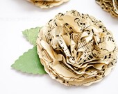Sheet Music Gift Bow Paper Flower for Christmas and Birthdays - Carnation with Green Leaves - Eco Friendly Gift Wrap & Favor Bag Decoration