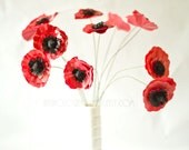 Book Page Poppies Bouquet - One Dozen Ppaper Flowers - Eco Friendly Upcycled Single Stem Anemones