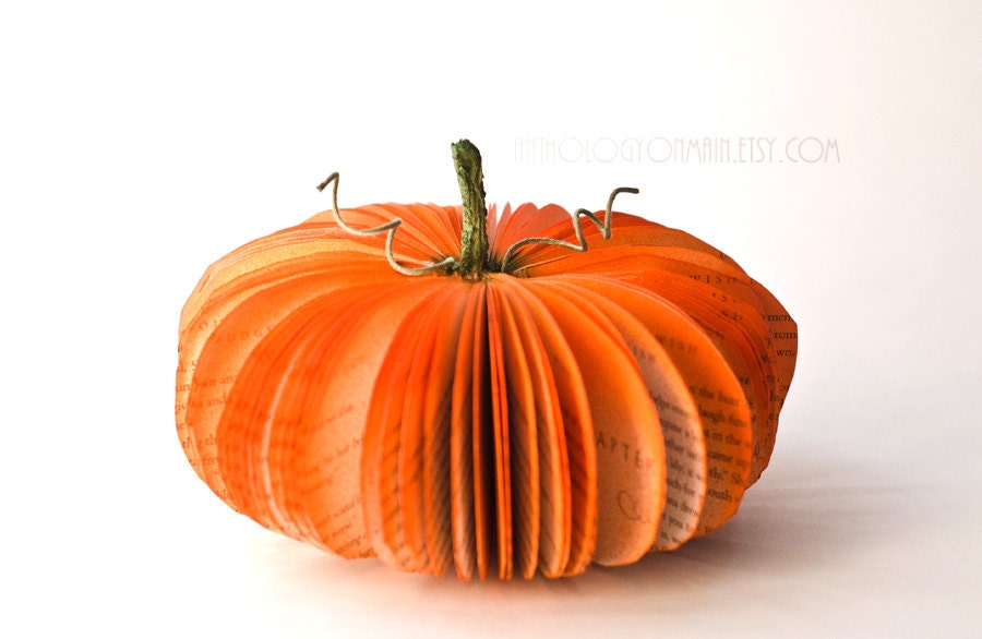 Small Book Page Pumpkin - Upcycled and Eco Friendly Halloween, Thanksgiving, Fall and Autumn Decor