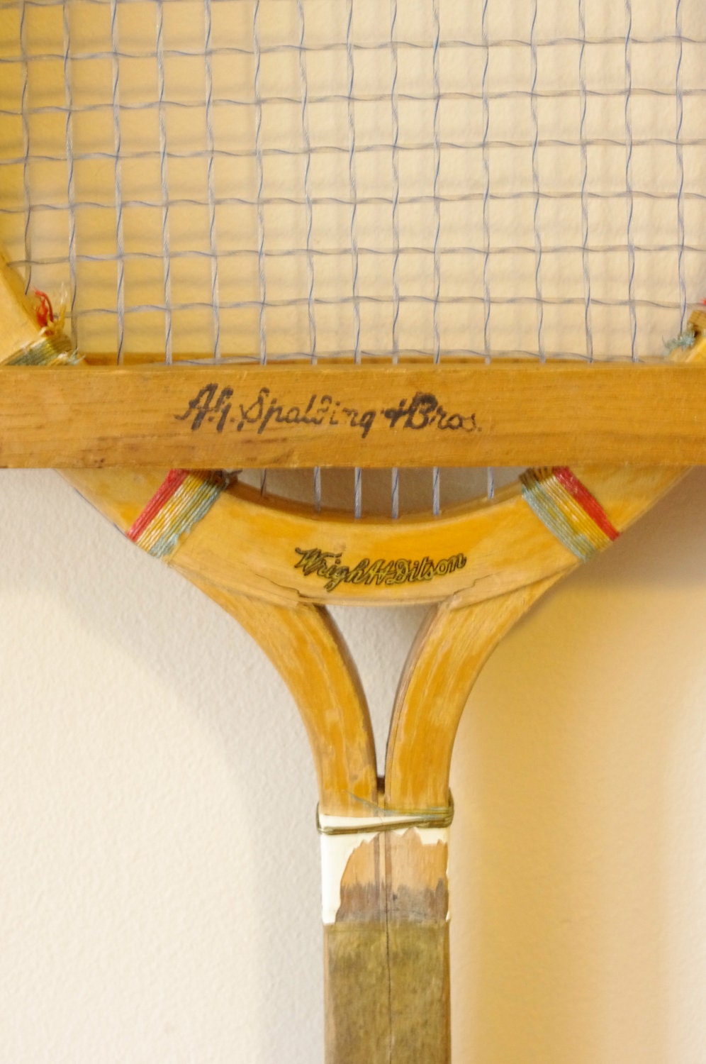 Wooden Tennis Racket With Wooden Bracket Holder - Olympics - Sports - 1960's