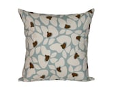 Village Blue & Brown Flower Pillow Cover 18" x 18" Hidden Zipper Closure