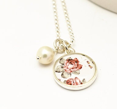 Rose Flower Necklace Pink Rose Pendant Dainty Silver Necklace Lightweight