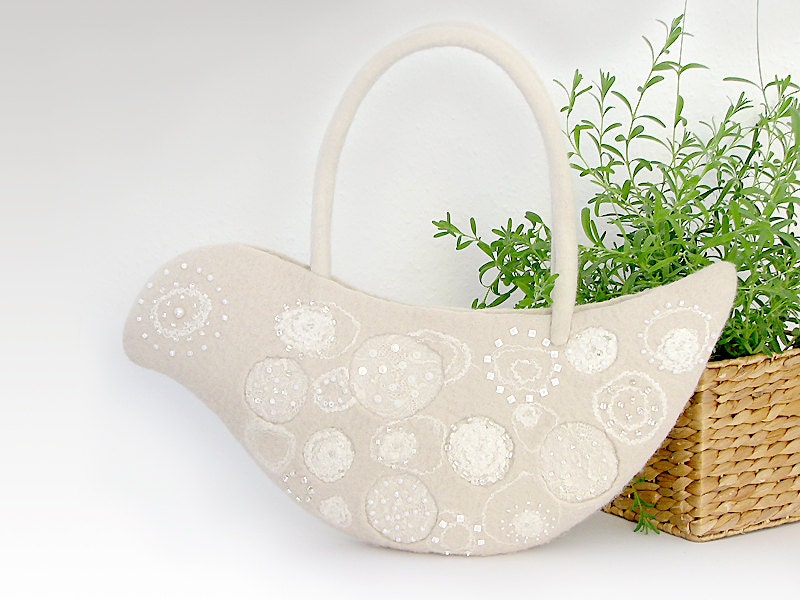 Felted bag, OOAK, ivory color, Boho chic, unique gift