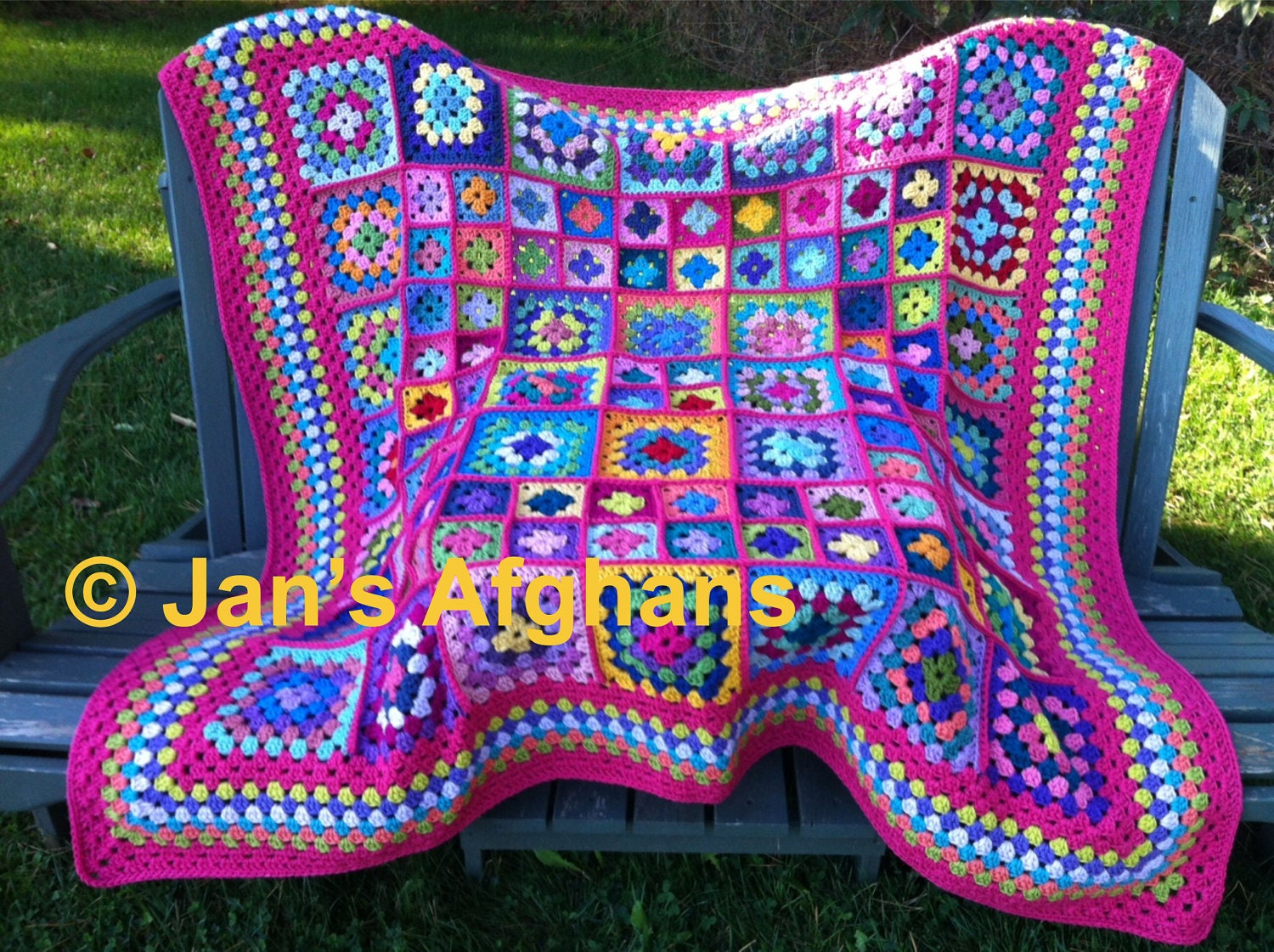Crocheted afghan kaleidoscope granny squares with cherry red (pomegranate) border MADE to ORDER
