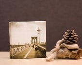 Brooklyn Bridge Canvas Art Block 4x4, Vintage Old Look, Gallery Wrap Ready to Hang, New York City, oht, french roast brown
