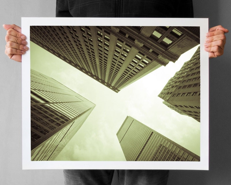 New York Skyscraper Photography - 16x20, NYC Fine Art Photography, Skyscrapers Upside-down Black and White Pastel