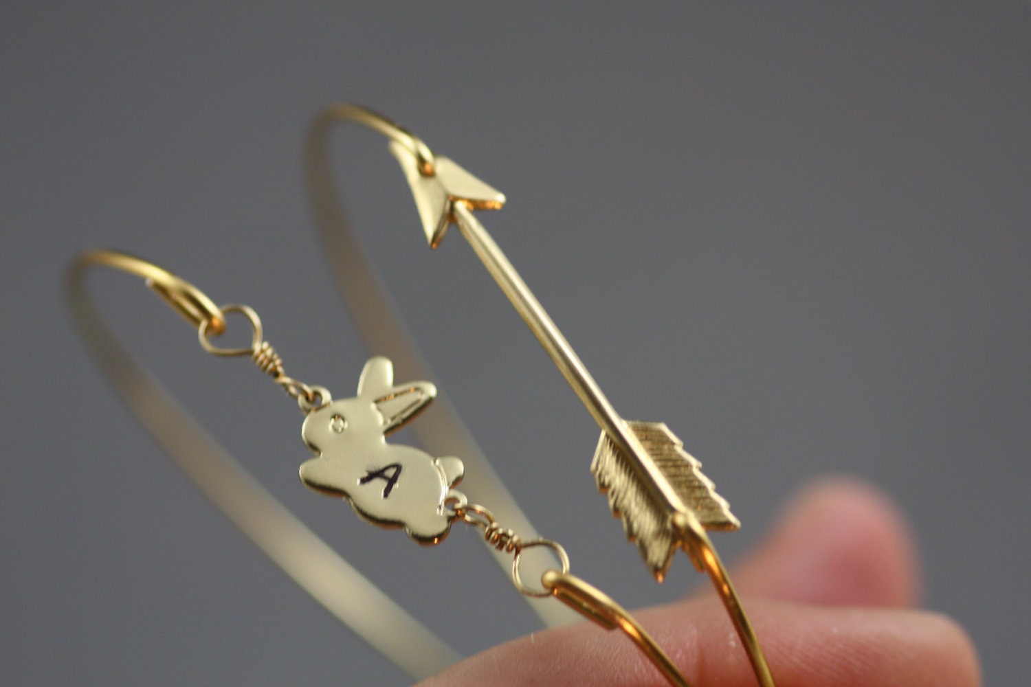 Arrow Bangle Bracelet- Personalized Bunny and Arrow Set- Bunny Bangle Bracelet-Hunters Bangle Bracelet- Hunger Games Inpsired Jewerly