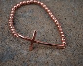 Rose Gold SIdeways Cross Stretch Bracelet, Cross Bracelet