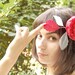 HANDMADE red polka dot silk flower hair clip/pin brooch