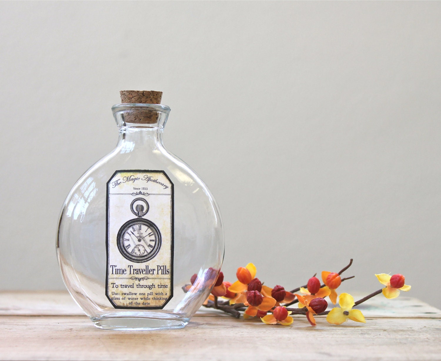 Time Travel pocket watch Steampunk Magic Apothecary Bottle