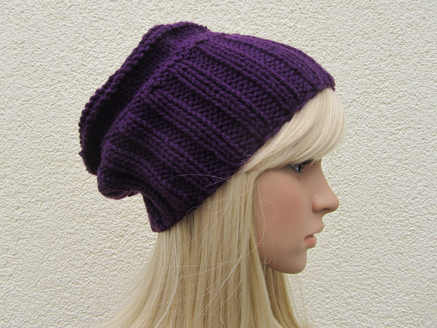 Violet Hand Knit Hat,  Slouchy Hat in Violet Purple