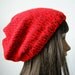 Hand Knit womens and mens hat, Slouch beanie hat in Red and Black, Unisex Fashion Autumn and Winter Accessories, Ready to ship
