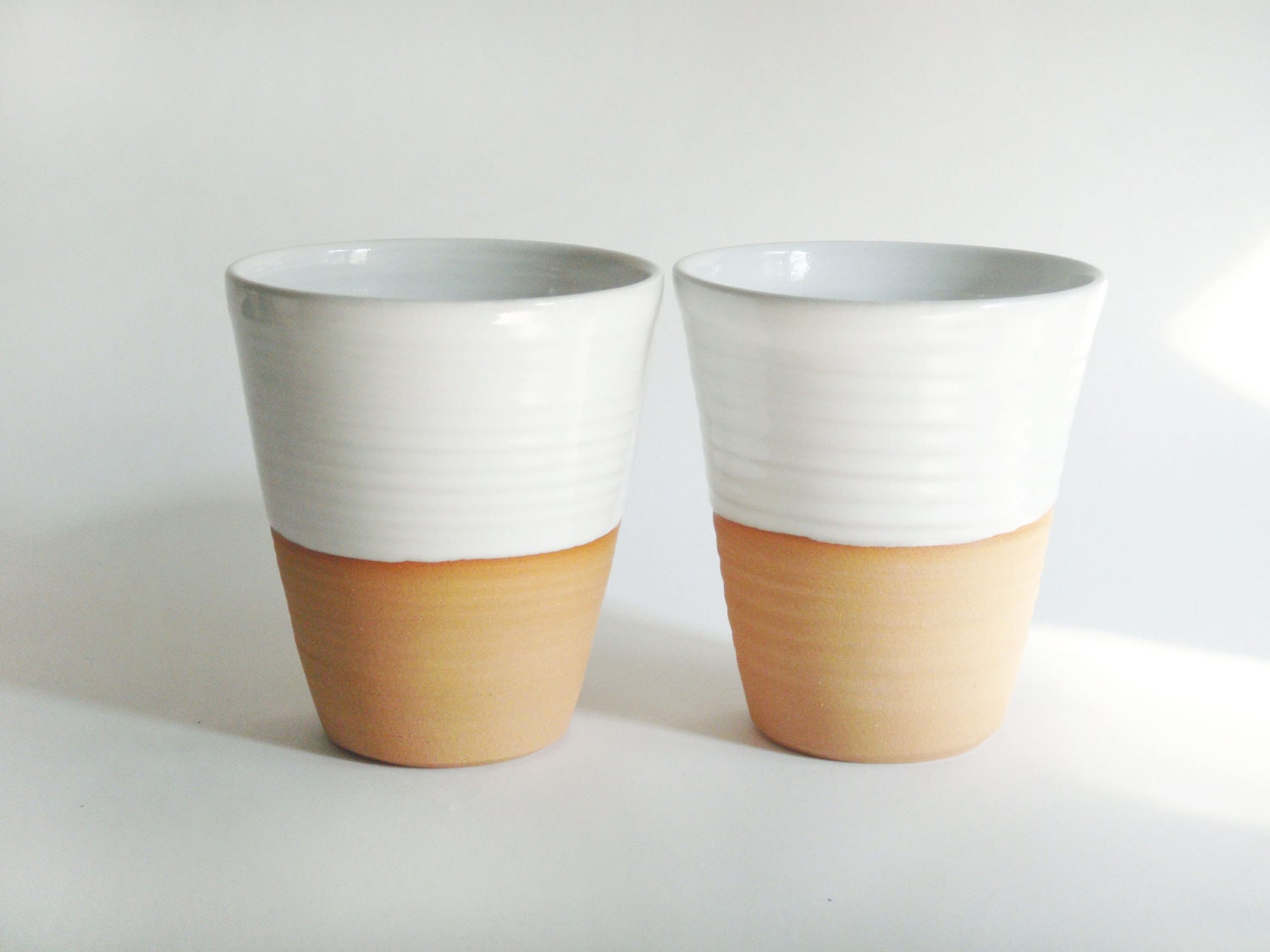 Made to order - Four mugs without handles, white minimalist ceramic pottery coffee mug, tall tumbler set