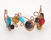 Women's Twisted Copper Wire Bracelet wirh Swirls and Gorgeously Colored Handmade Beads 1383