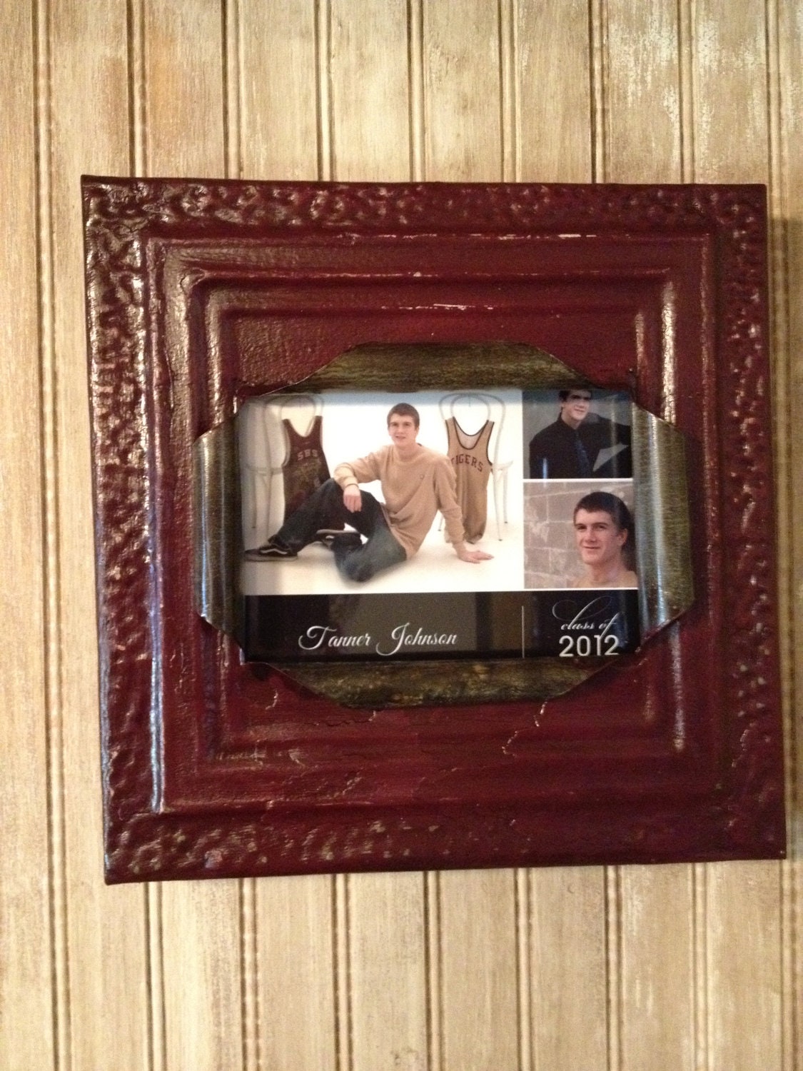5 x 7 maroon antique tin ceiling tile picture frame