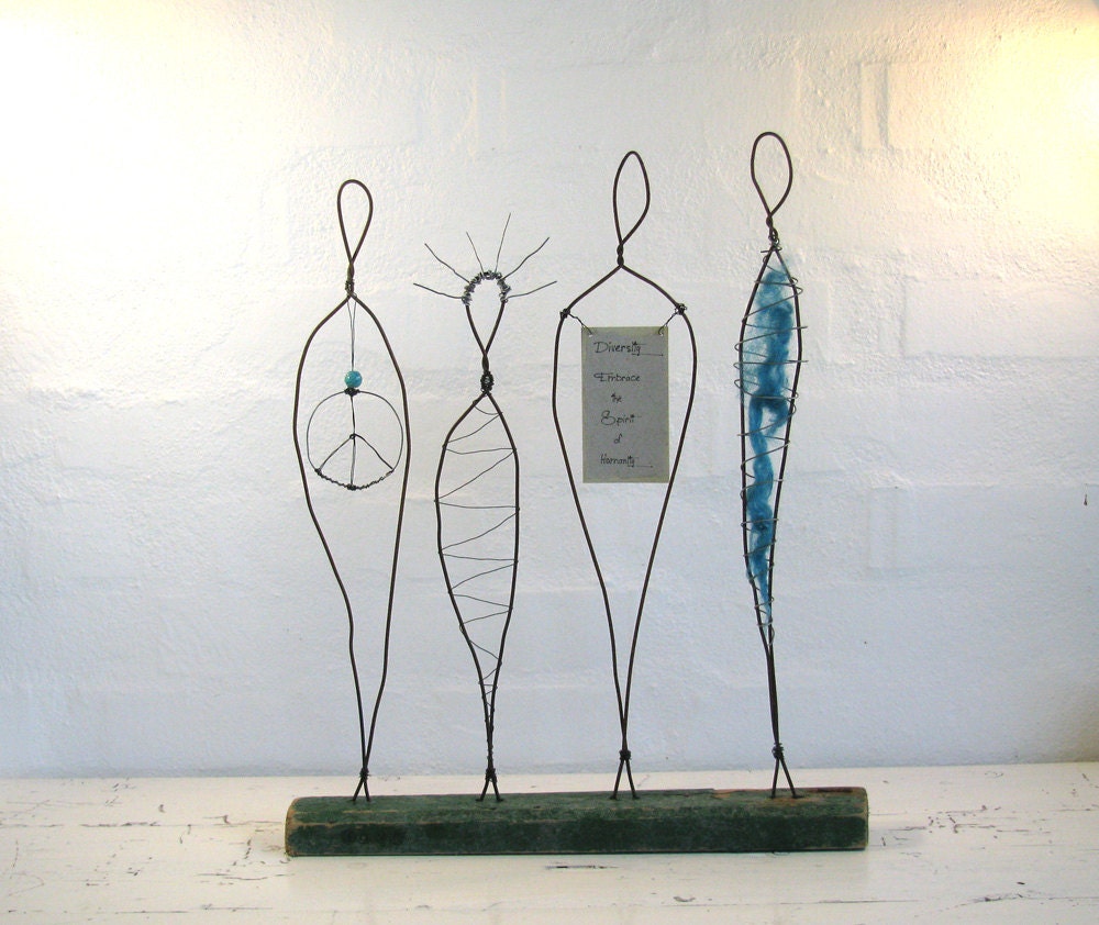 Wire Sculpture Peace and Love - Rustic Driftwood Peace Sign Art - Mixed Media Art on driftwood