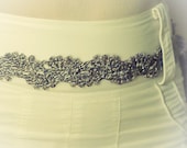 Metallic Silver grey lace crochet belt, bridal sash belt floral motif