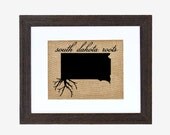 South Dakota Roots Wall Art. Custom Wall Art. Know your roots. Custom State Outline. Burlap Wall Art.